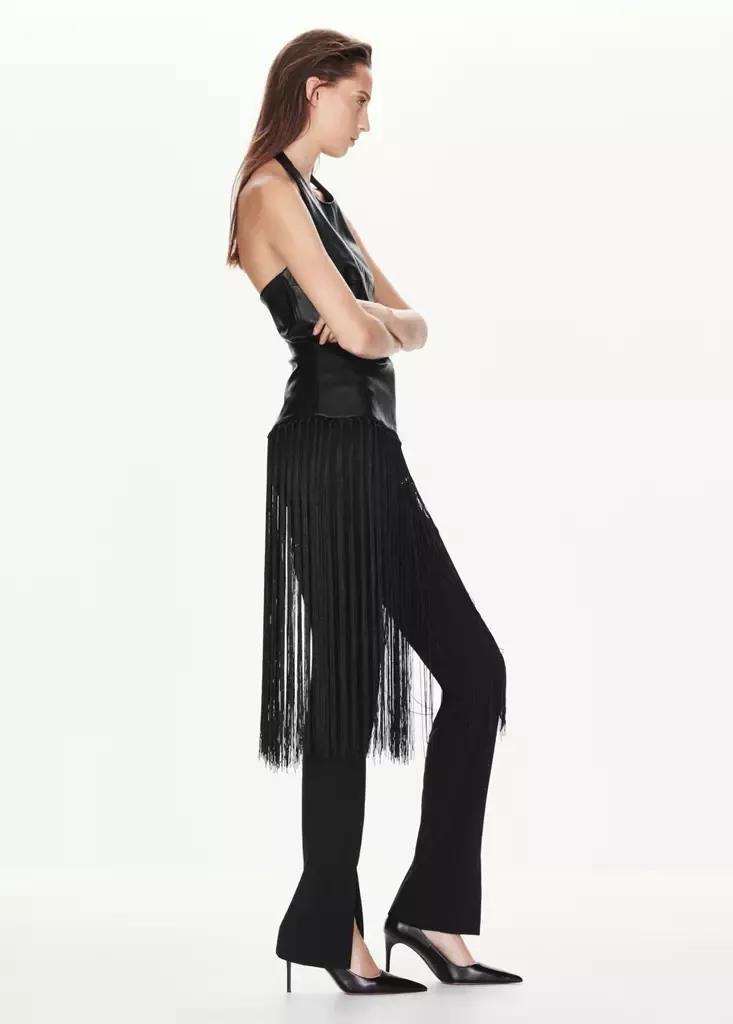 Black Halter Neck Top With Fringe, Black, medium