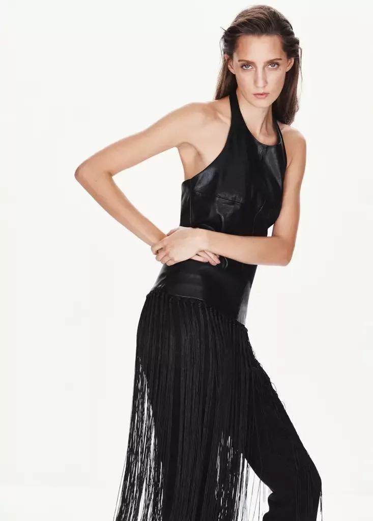 Black Halter Neck Top With Fringe, Black, medium