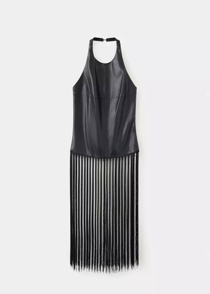Black Halter Neck Top With Fringe, Black, large image number 6