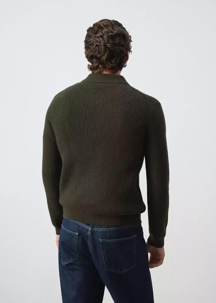 Khaki Wool-Blend Ribbed Cardigan, Beige - Khaki, medium