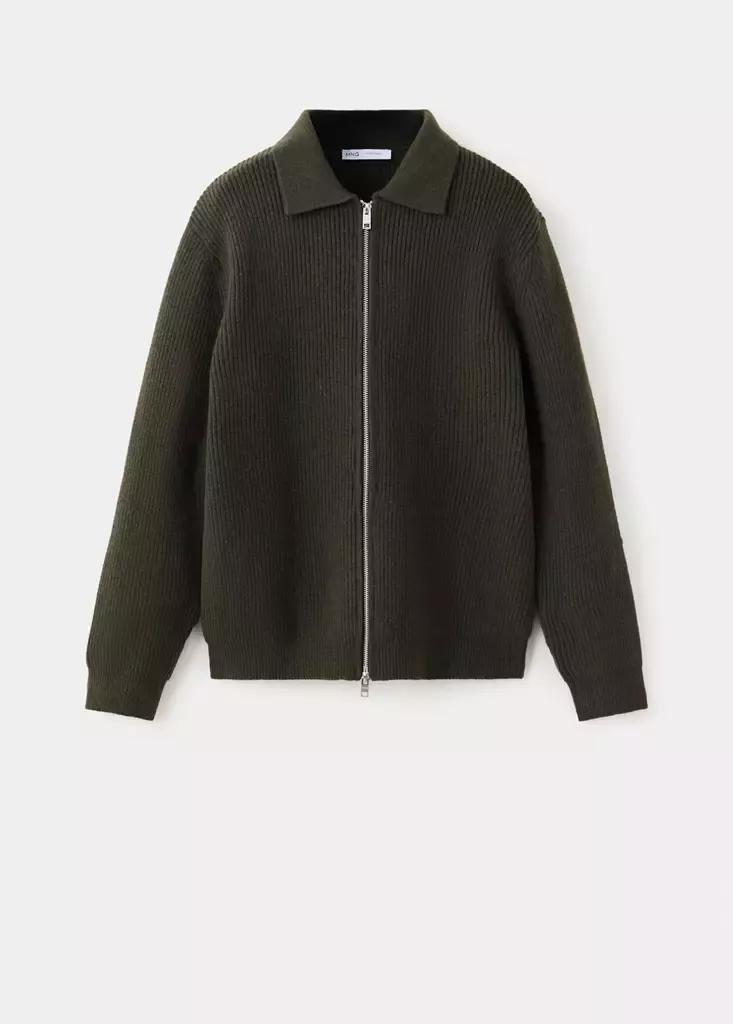 Khaki Wool-Blend Ribbed Cardigan, Beige - Khaki, large image number 5