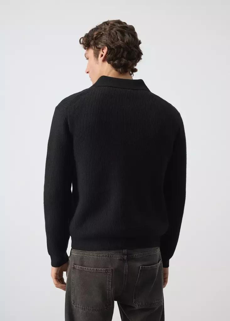 Black Wool-Blend Ribbed Cardigan, Black, large image number 2