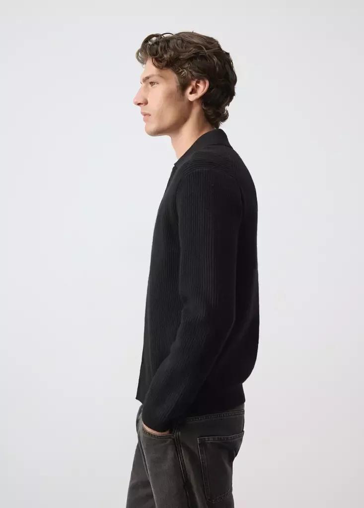 Black Wool-Blend Ribbed Cardigan, Black, large image number 4