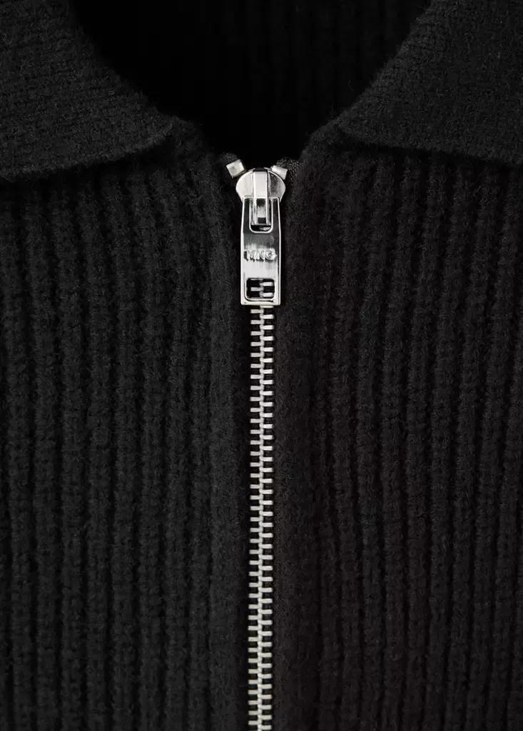 Black Wool-Blend Ribbed Cardigan, Black, large image number 6
