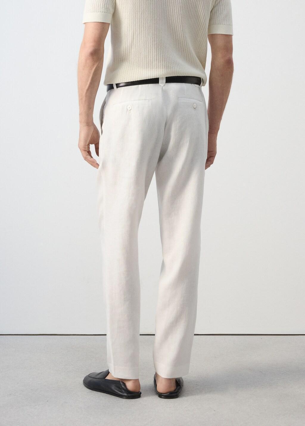 White Slim-Fit Linen Trousers, Natural White, large image number 2
