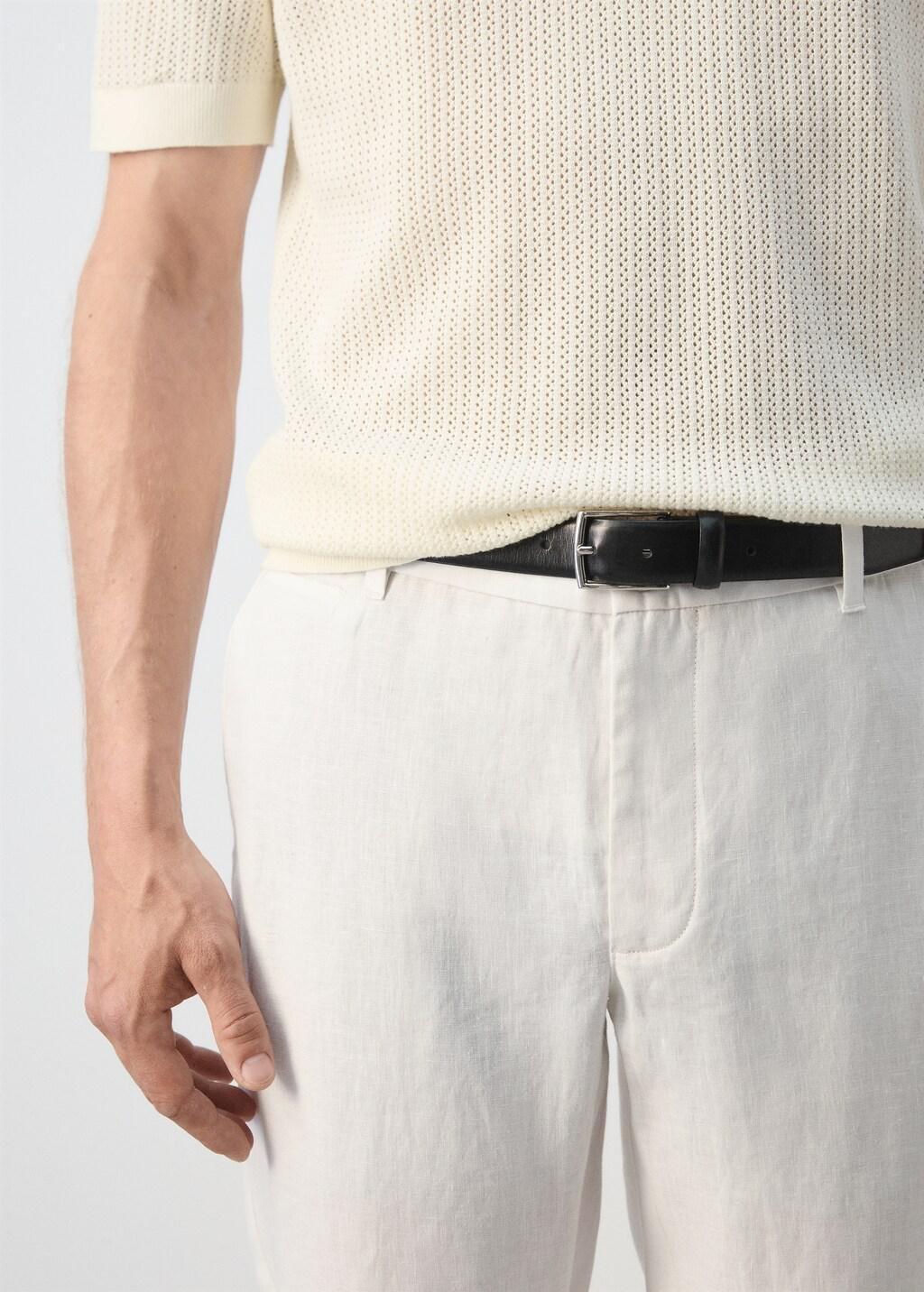 White Slim-Fit Linen Trousers, Natural White, large image number 4