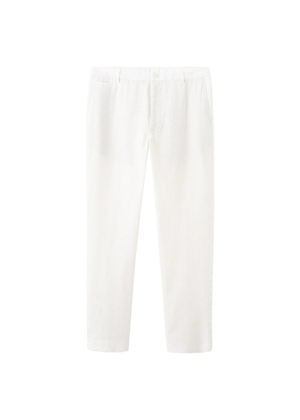 White Slim-Fit Linen Trousers, Natural White, large image number 6