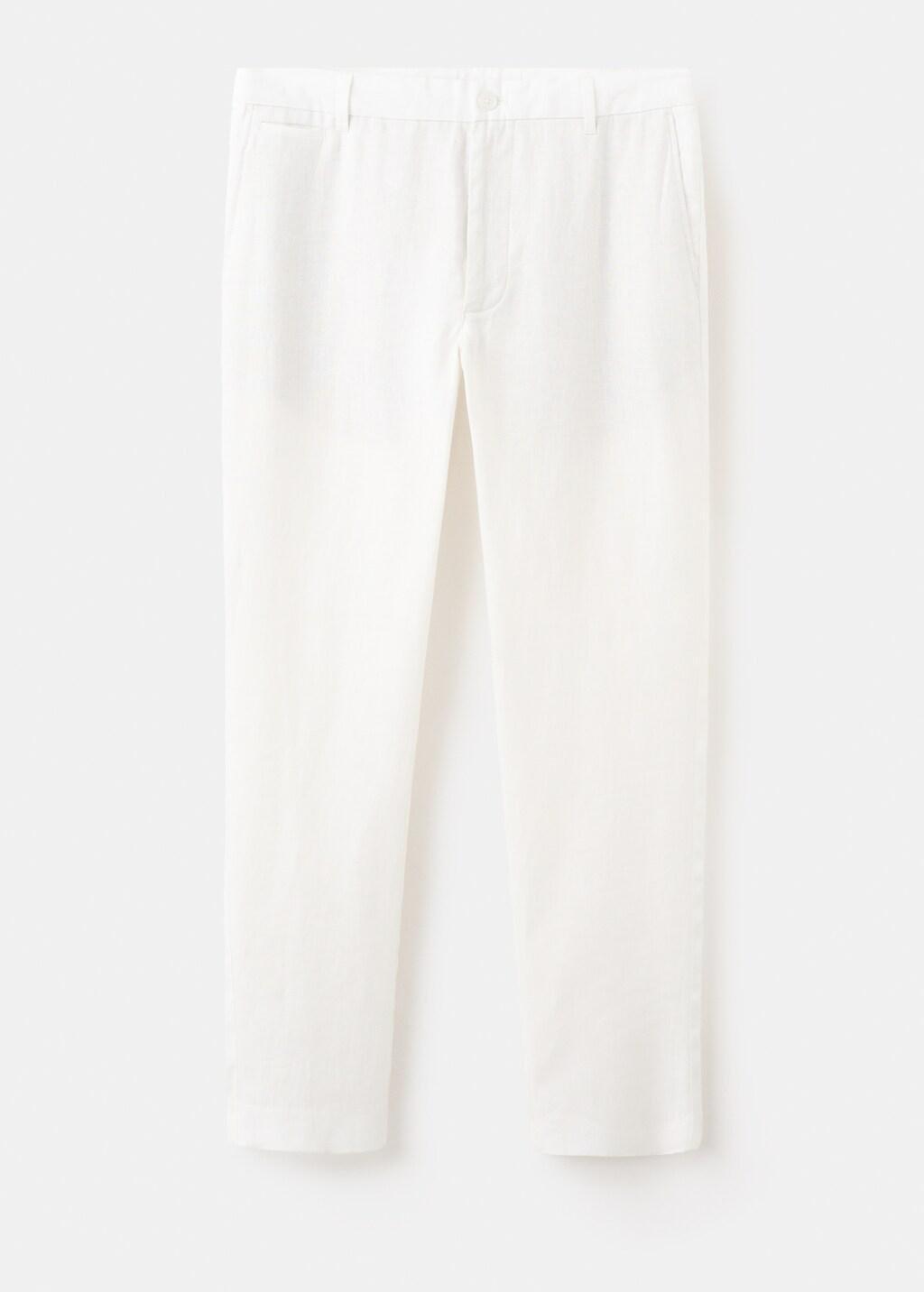 White Slim-Fit Linen Trousers, Natural White, large image number 7