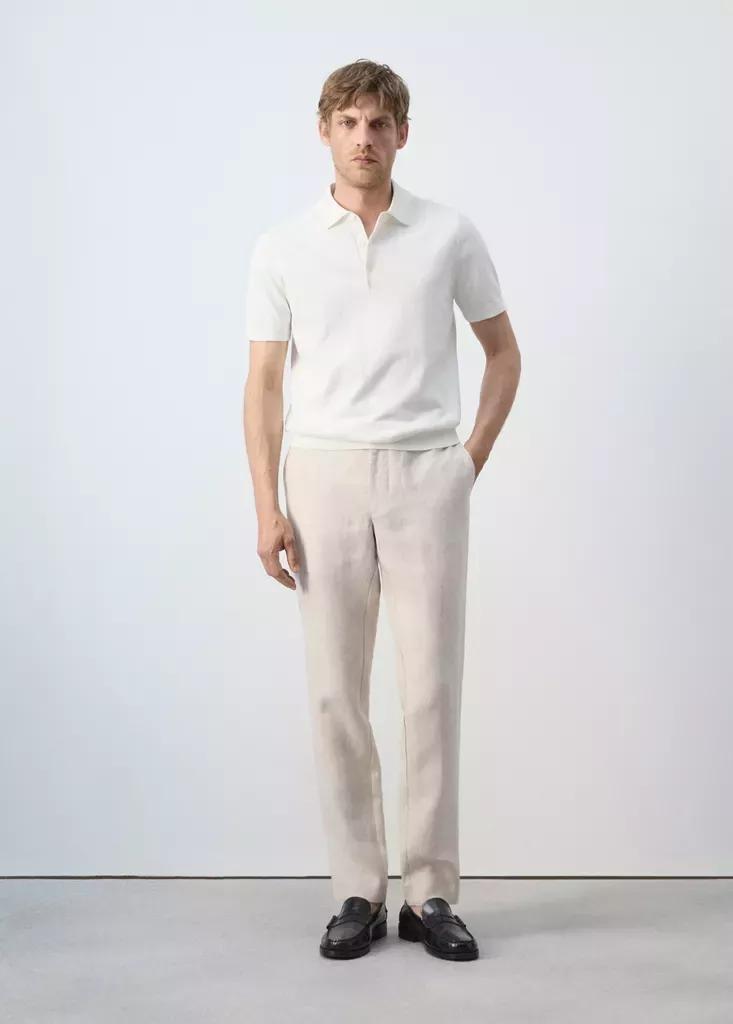 LIGHT BEIGE Slim-fit 100% linen trousers, Light Beige, medium