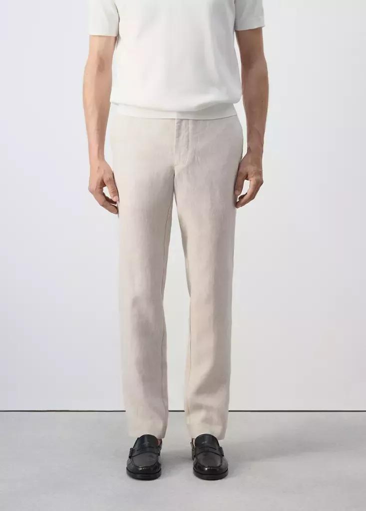 LIGHT BEIGE Slim-fit 100% linen trousers, Light Beige, medium