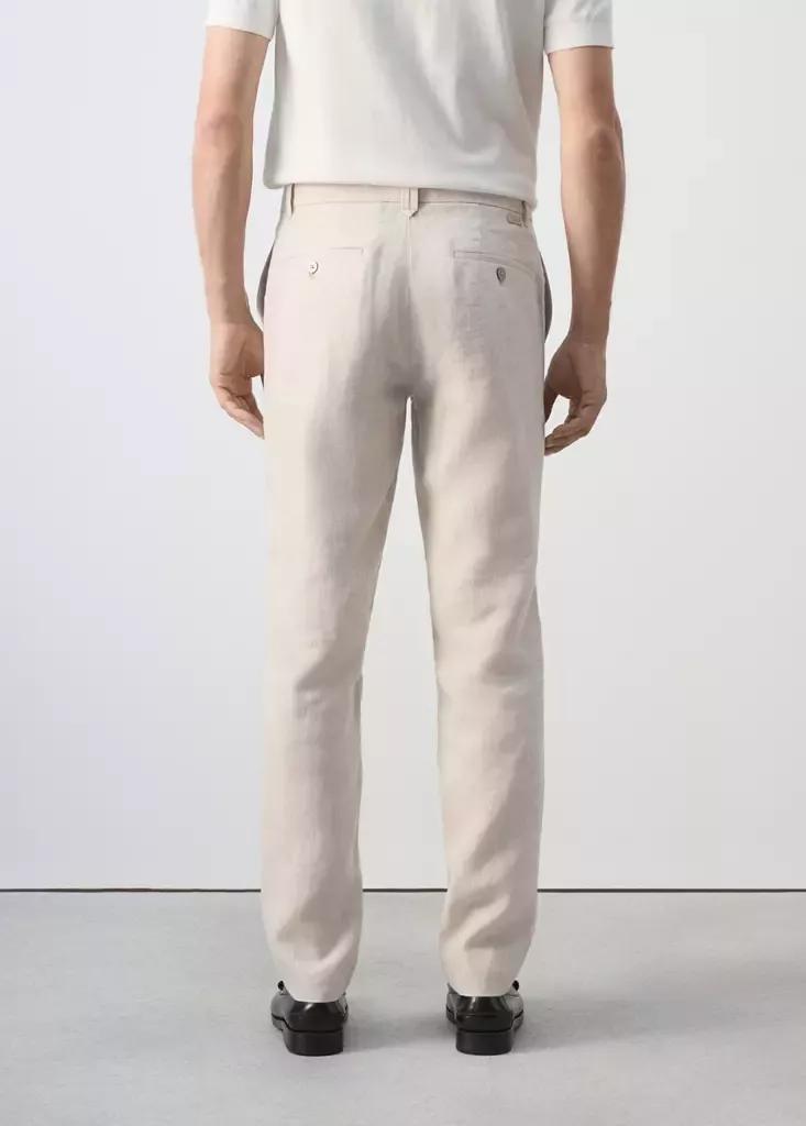 LIGHT BEIGE Slim-fit 100% linen trousers, Light Beige, medium