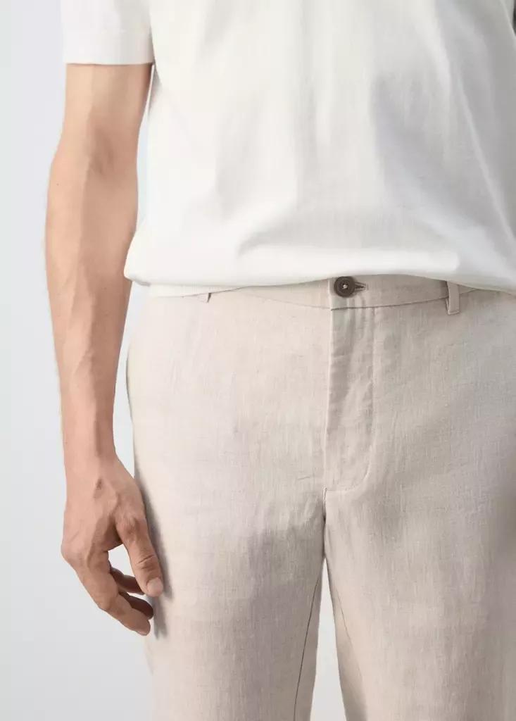 LIGHT BEIGE Slim-fit 100% linen trousers, Light Beige, large image number 3