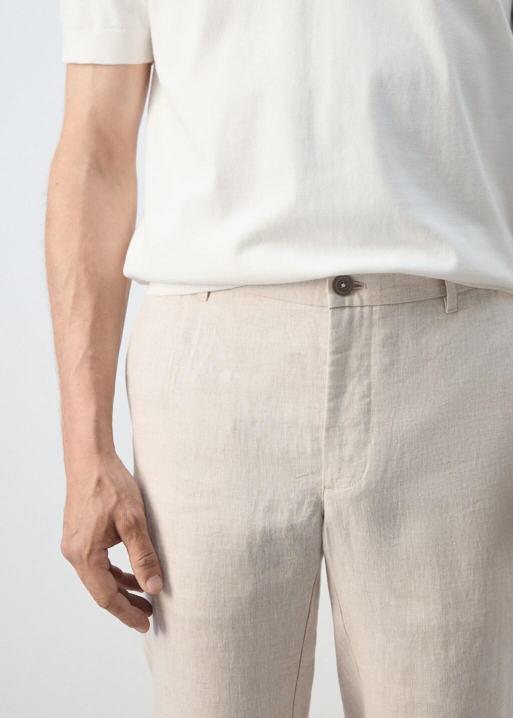 LIGHT BEIGE Slim-fit 100% linen trousers, Light Beige, large image number 4
