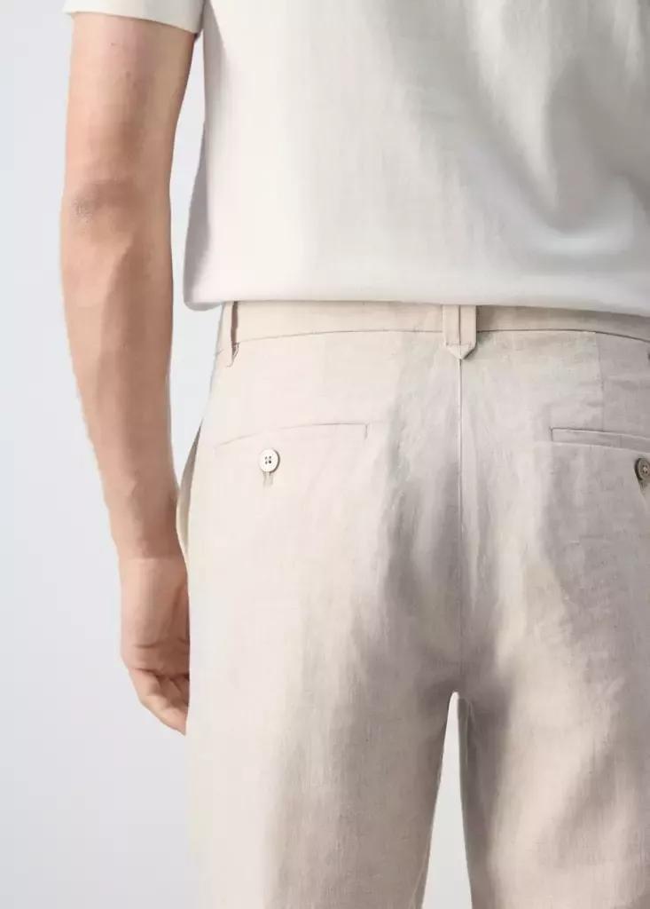 LIGHT BEIGE Slim-fit 100% linen trousers, Light Beige, large image number 5