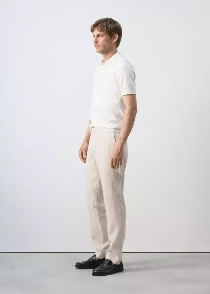 LIGHT BEIGE Slim-fit 100% linen trousers, Light Beige, large image number 6