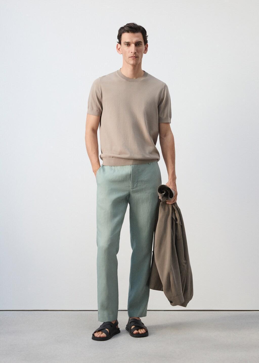 Green Slim-Fit Linen Trousers, Bright Green, large image number 0