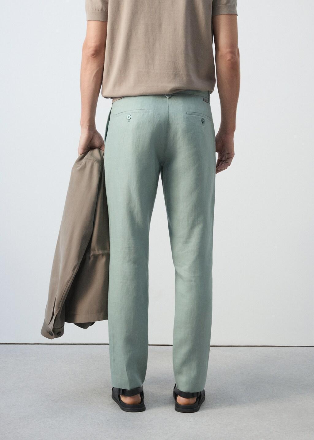 Green Slim-Fit Linen Trousers, Bright Green, medium