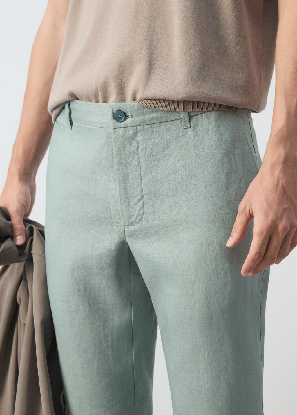 Green Slim-Fit Linen Trousers, Bright Green, large image number 4
