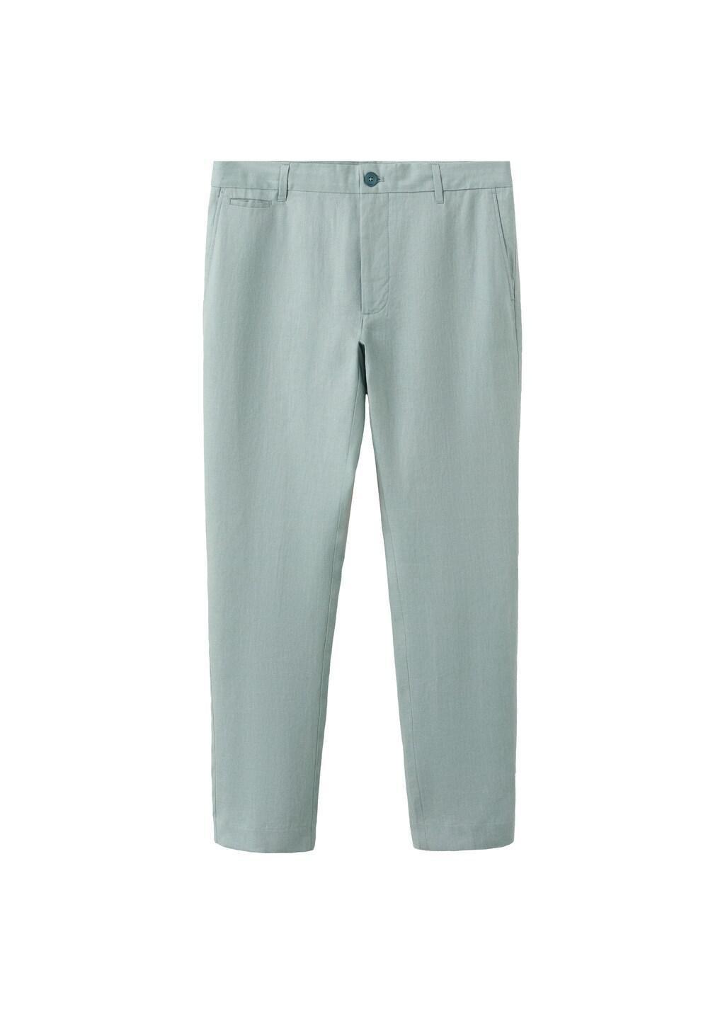 Green Slim-Fit Linen Trousers, Bright Green, large image number 6
