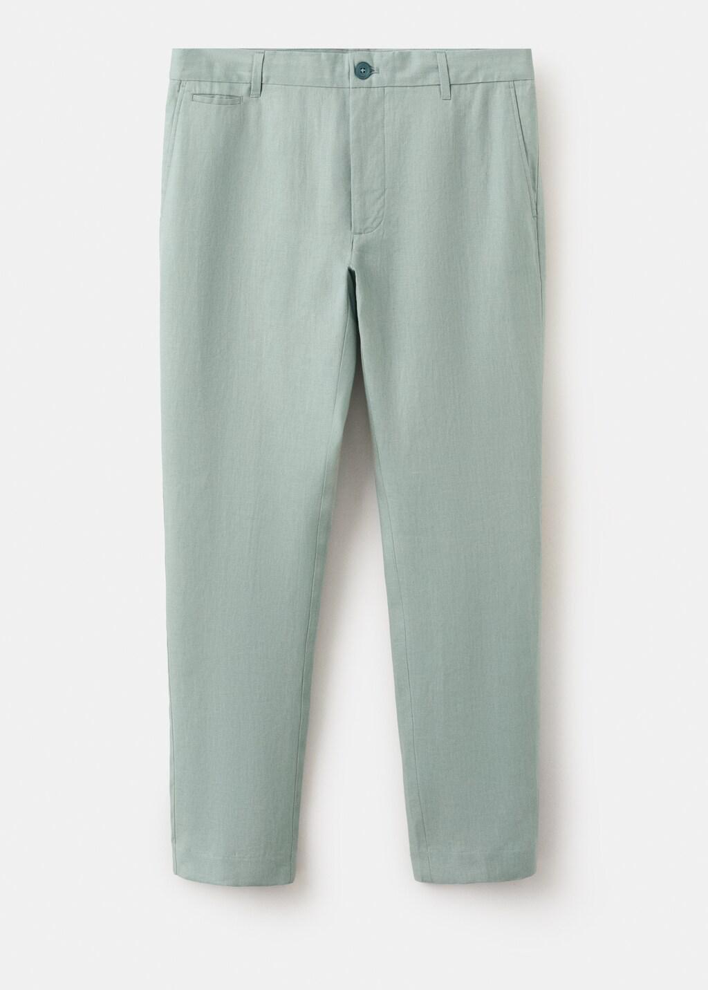 Green Slim-Fit Linen Trousers, Bright Green, large image number 7