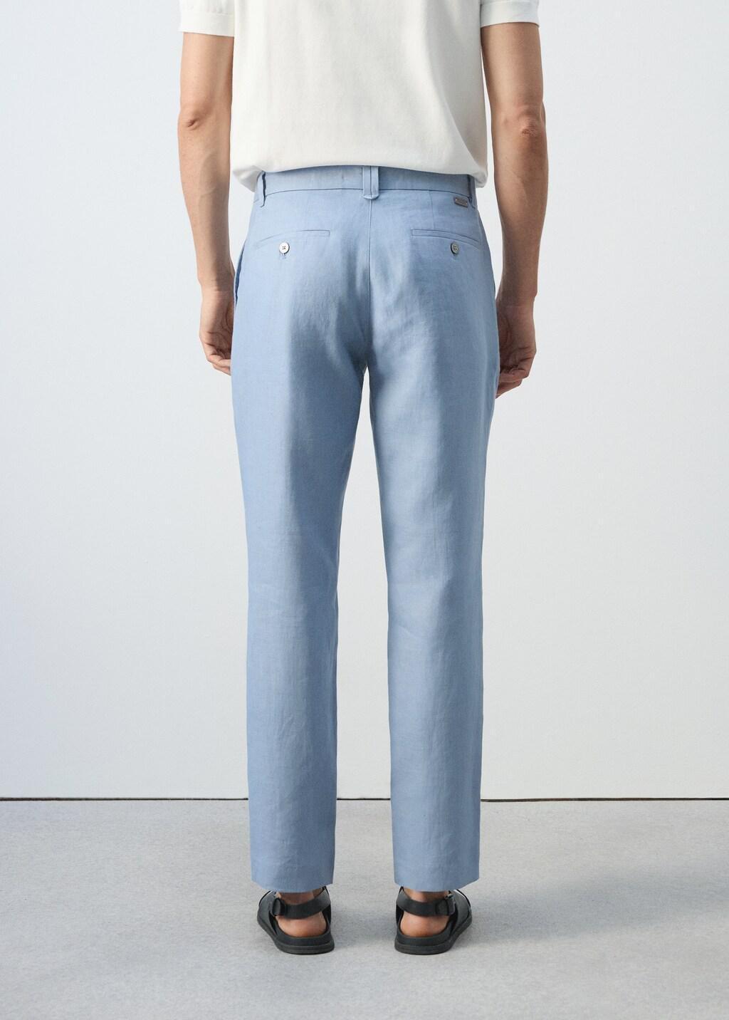 Blue Slim-Fit Linen Trousers, Light-Pastel Blue, large image number 2