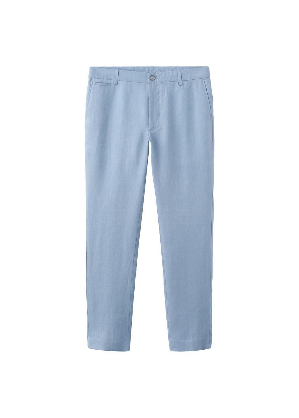 Blue Slim-Fit Linen Trousers, Light-Pastel Blue, large image number 6