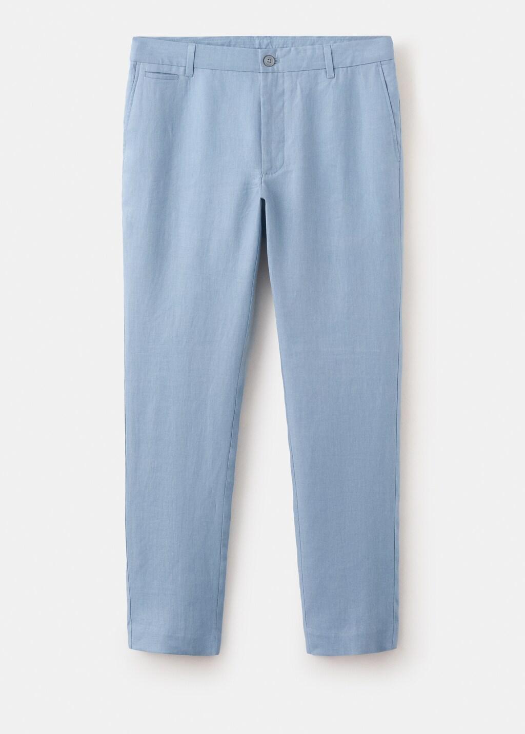 Blue Slim-Fit Linen Trousers, Light-Pastel Blue, large image number 7