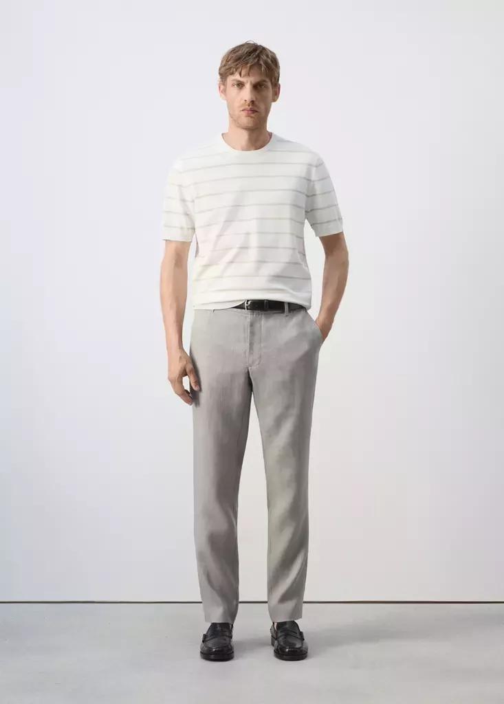 LT PASTEL GREY Slim-fit 100% linen trousers, Light Pastel Grey, large image number 0