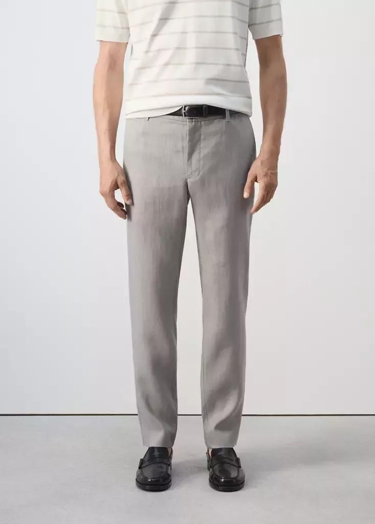 LT PASTEL GREY Slim-fit 100% linen trousers, Light Pastel Grey, medium