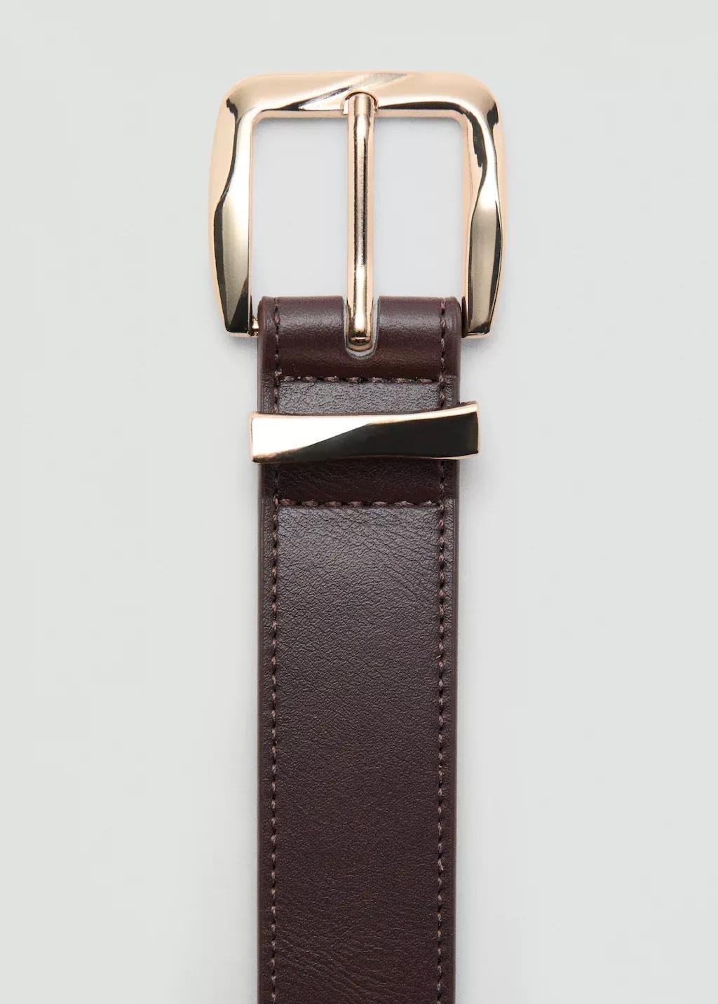 Brown Embossed Buckle Belt, Dark Brown, large image number 1