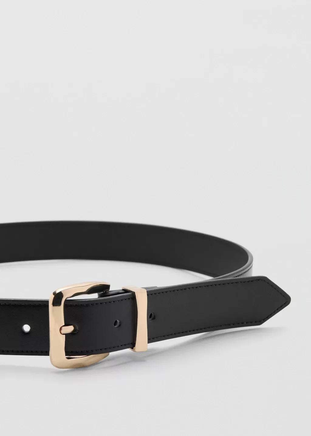 Black Embossed Buckle Belt, Black, large image number 0