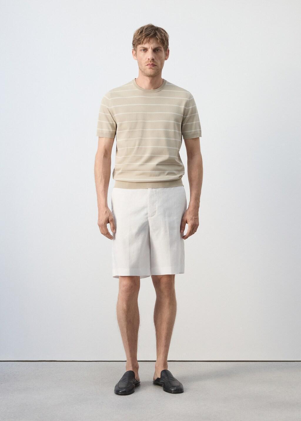 White Regular Fit 100% Linen Bermuda Shorts, Natural White, large image number 0