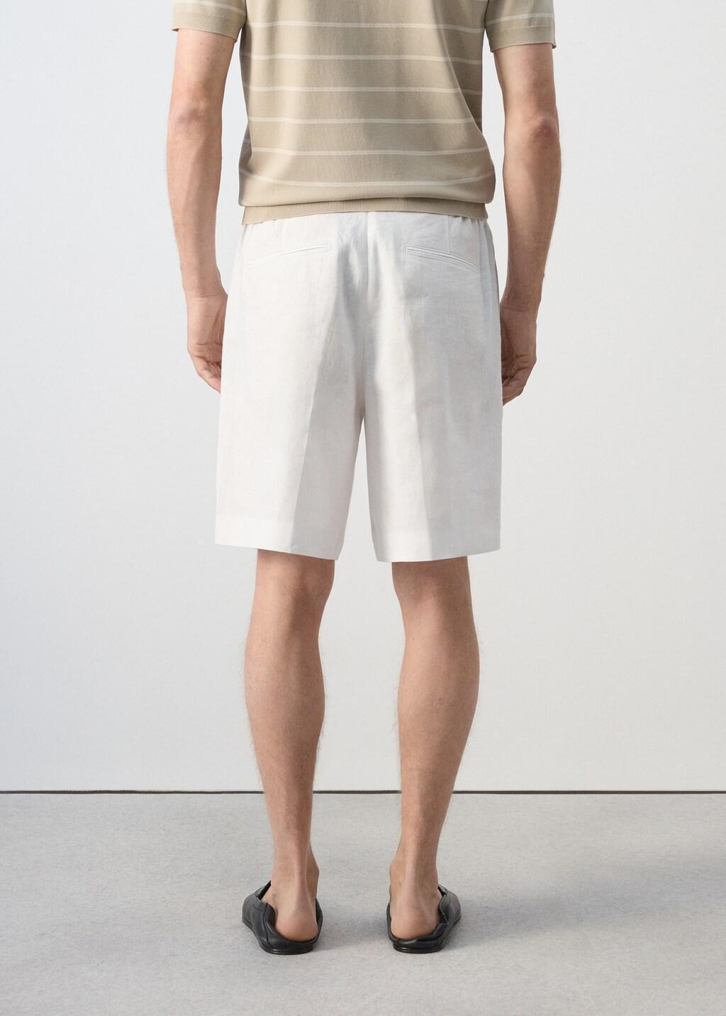 White Regular Fit 100% Linen Bermuda Shorts, Natural White, large image number 2