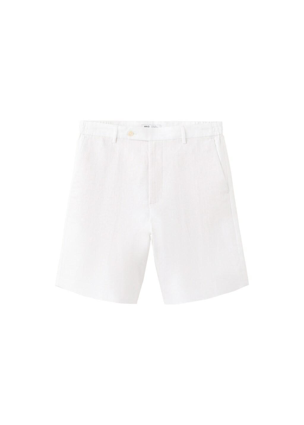 White Regular Fit 100% Linen Bermuda Shorts, Natural White, large image number 6