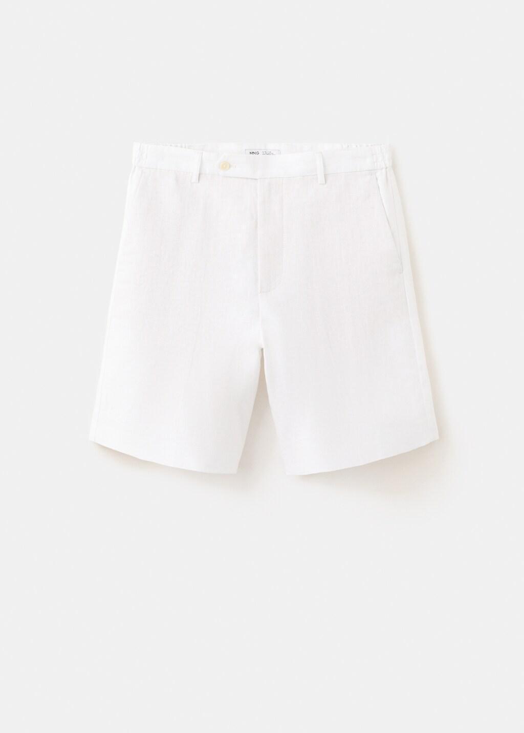 White Regular Fit 100% Linen Bermuda Shorts, Natural White, large image number 7