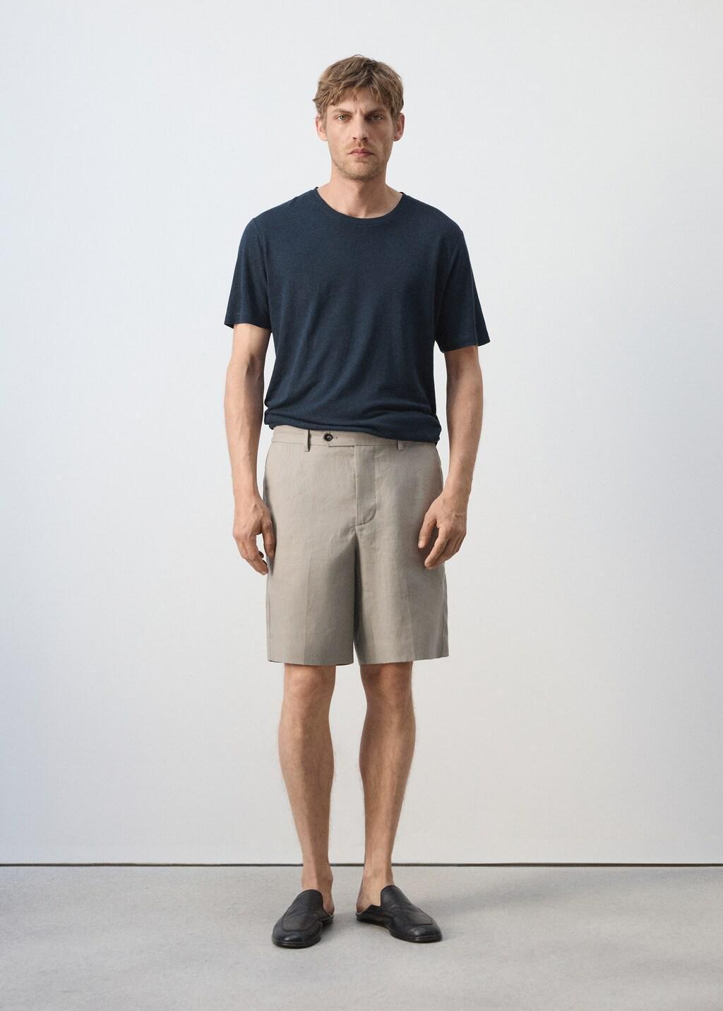 Brown Regular Fit Linen Bermuda Shorts, Medium Brown, large image number 0