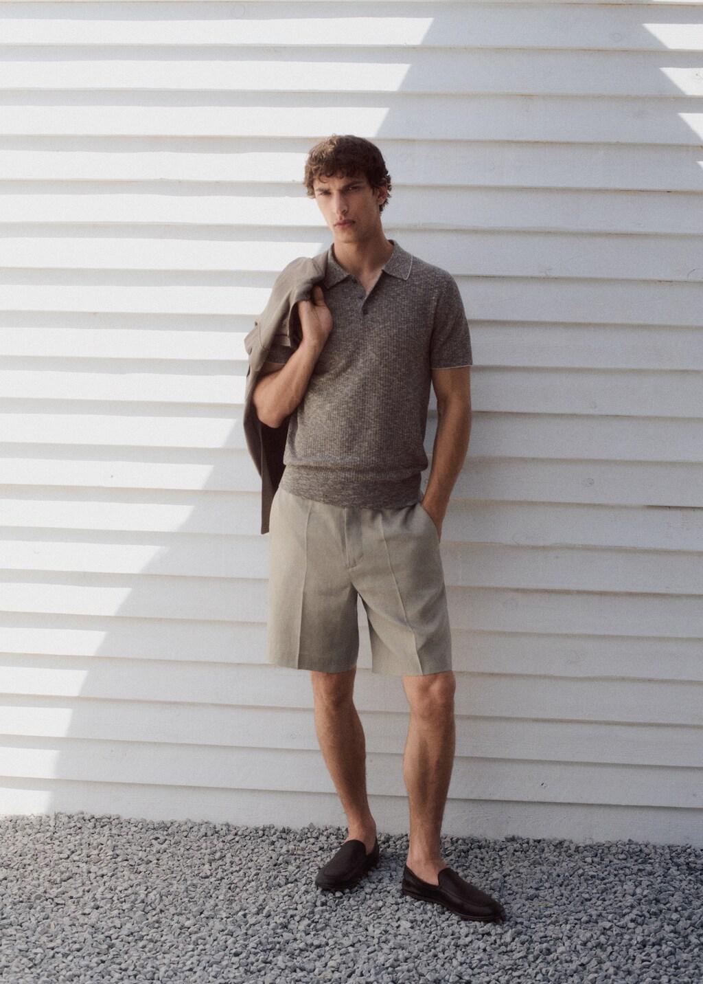 Brown Regular Fit Linen Bermuda Shorts, Medium Brown, large image number 1
