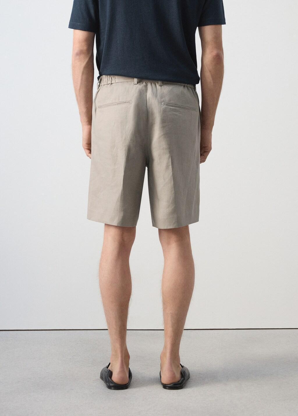 Brown Regular Fit Linen Bermuda Shorts, Medium Brown, large image number 2
