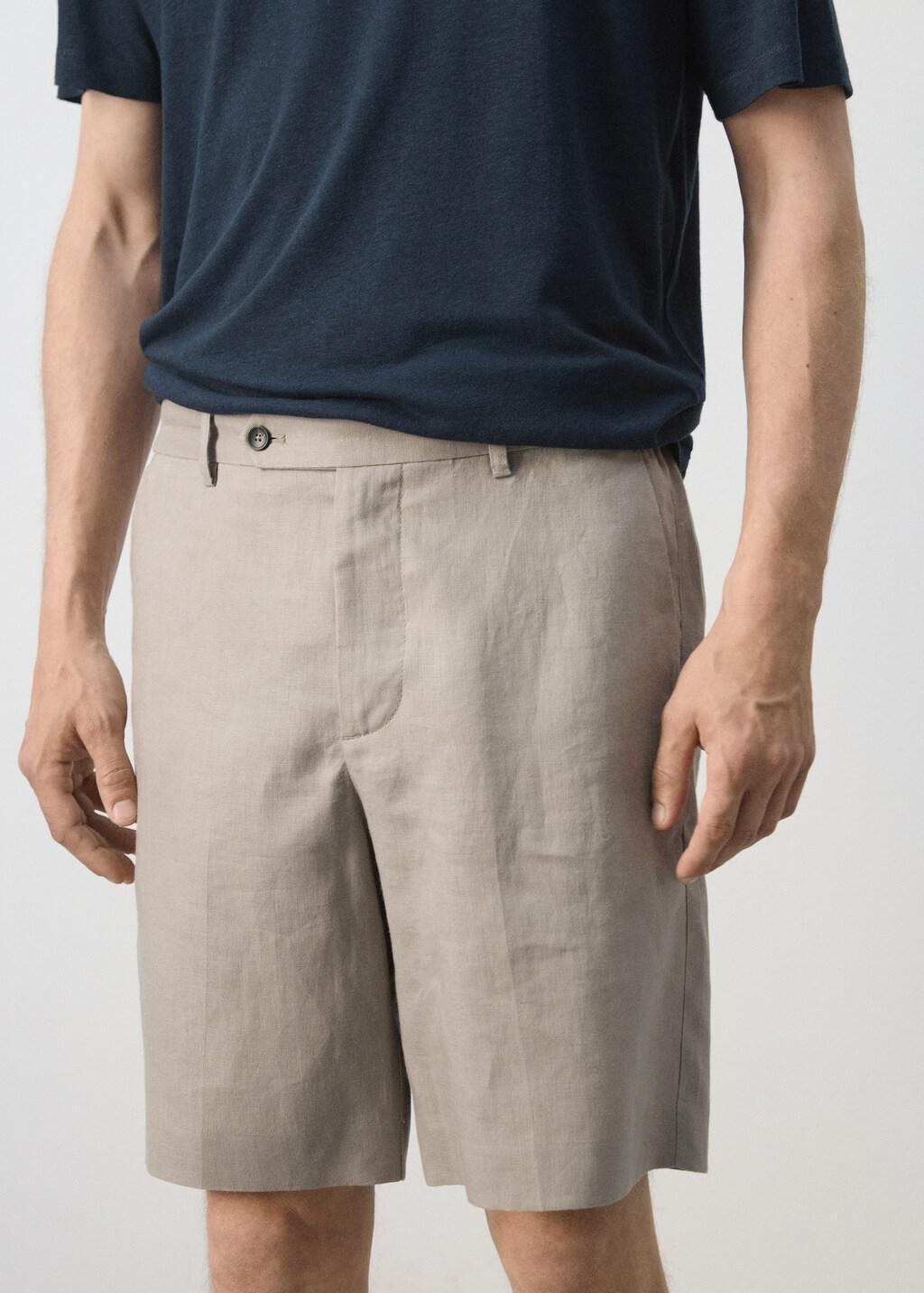 Brown Regular Fit Linen Bermuda Shorts, Medium Brown, large image number 4