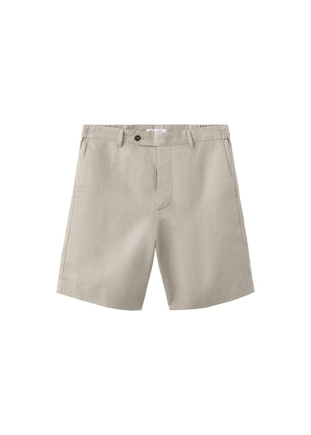Brown Regular Fit Linen Bermuda Shorts, Medium Brown, large image number 6