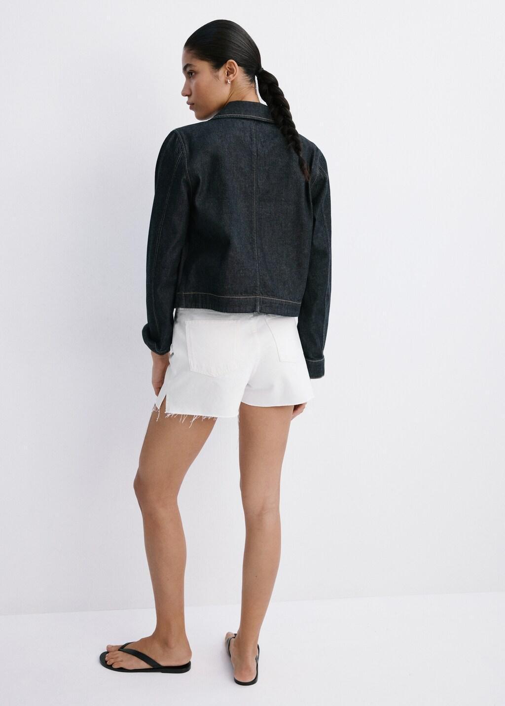 White Denim Shorts With Frayed Hem, White, large image number 2