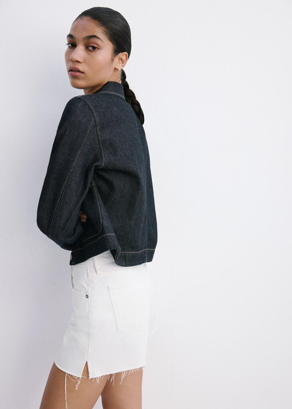 White Denim Shorts With Frayed Hem, White, large image number 4