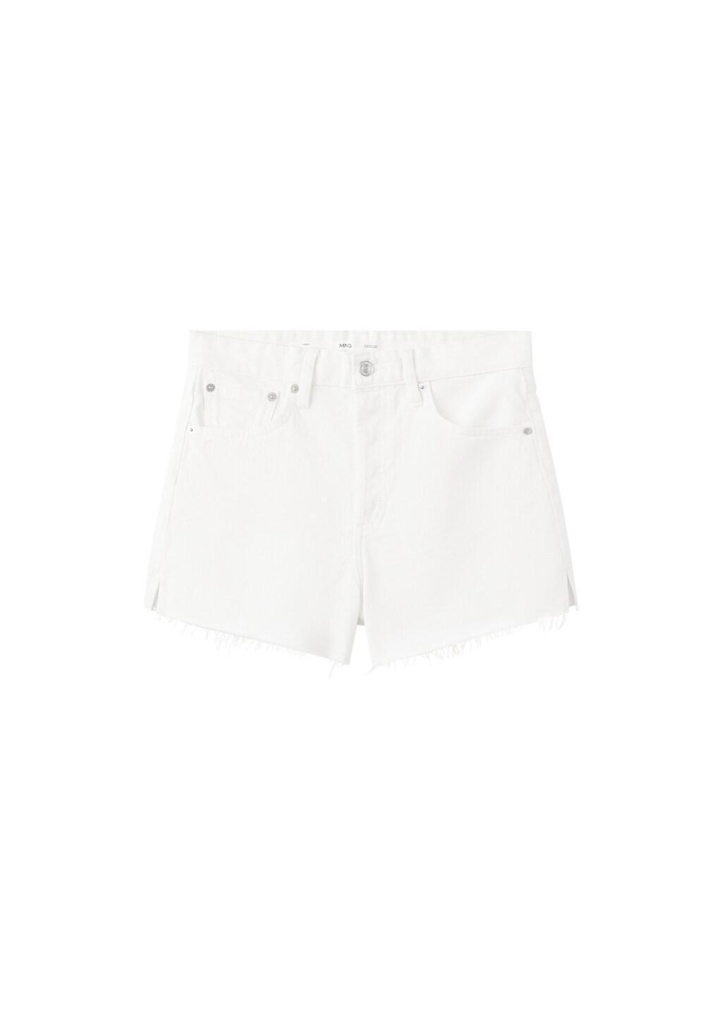 White Denim Shorts With Frayed Hem, White, large image number 6