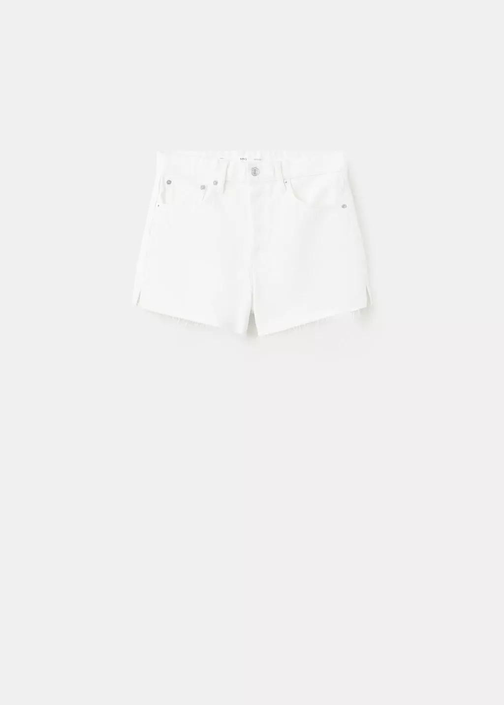 White Denim Shorts With Frayed Hem, White, large image number 7