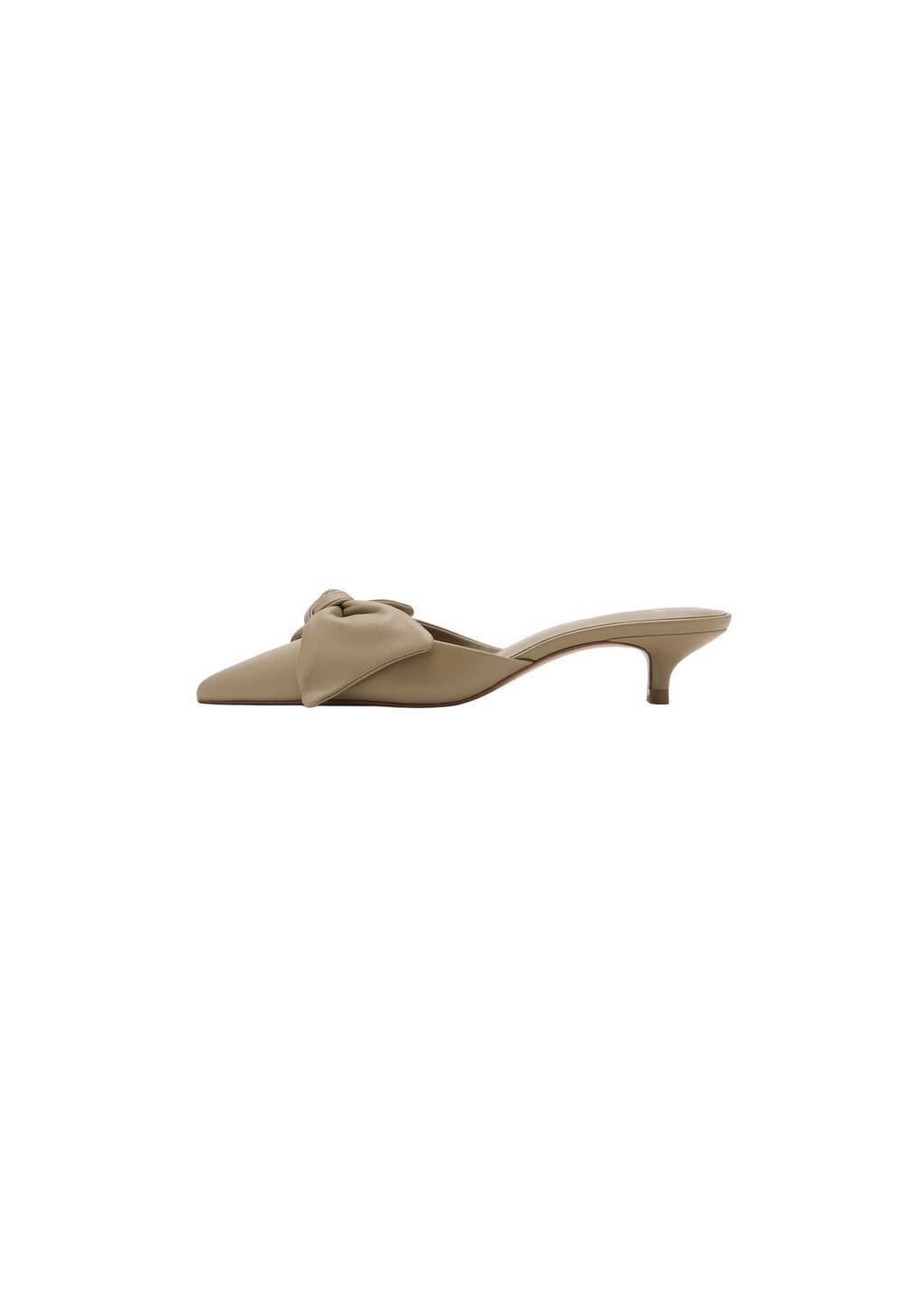 Beige Heeled Leather Shoes With Bow, Light Beige, large image number 2