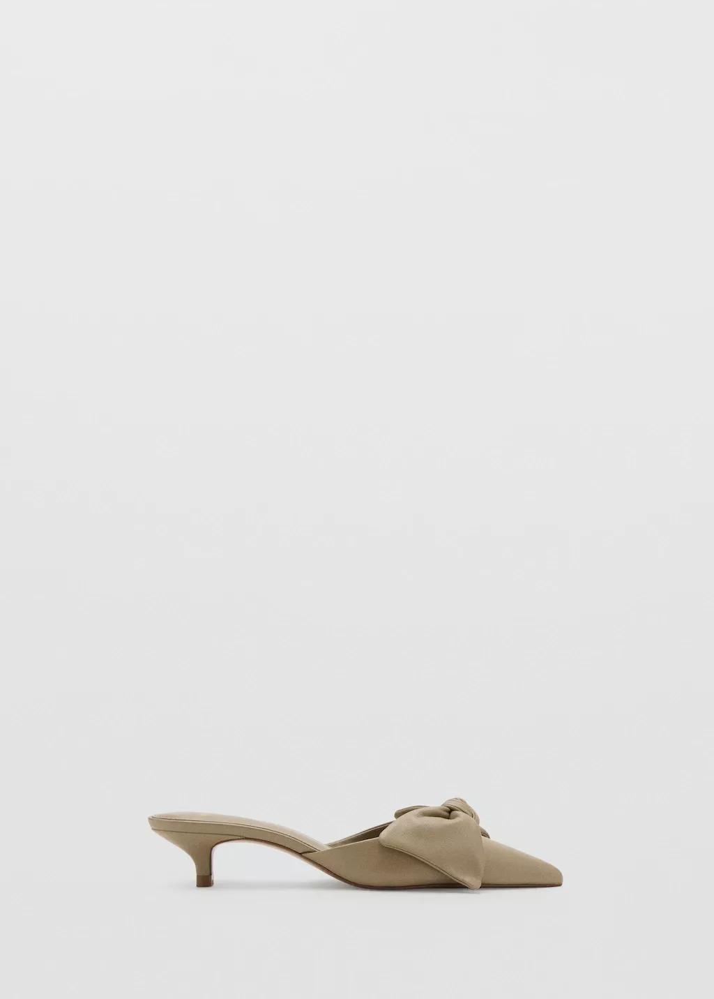 Beige Heeled Leather Shoes With Bow, Light Beige, large image number 3