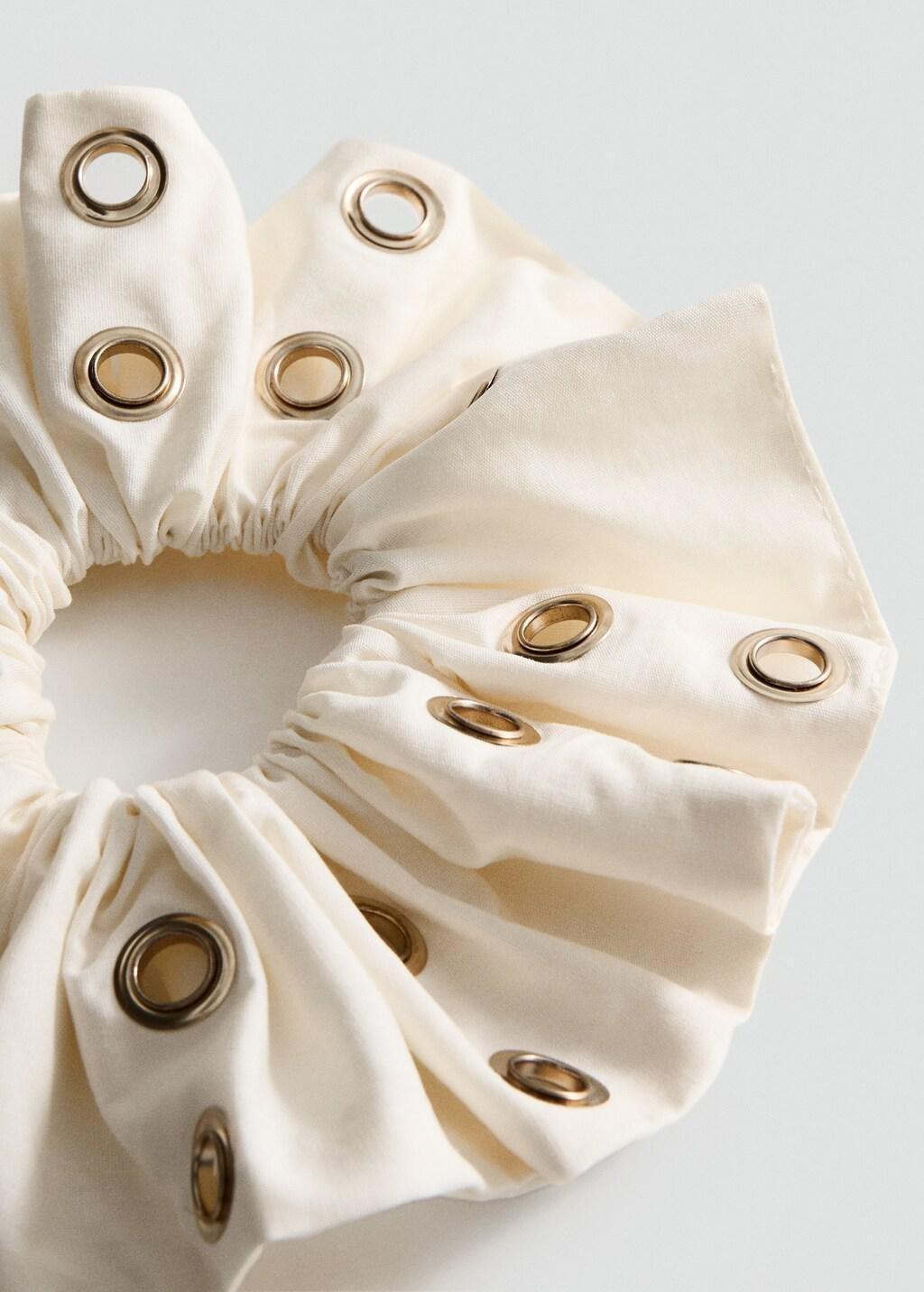 Beige Studded Scrunchie, Light Beige, large image number 0