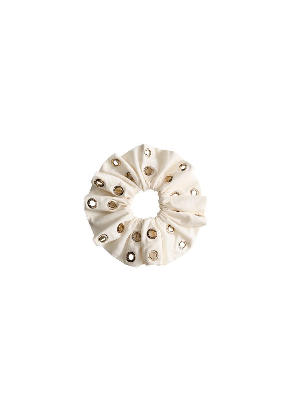 Beige Studded Scrunchie, Light Beige, large image number 1