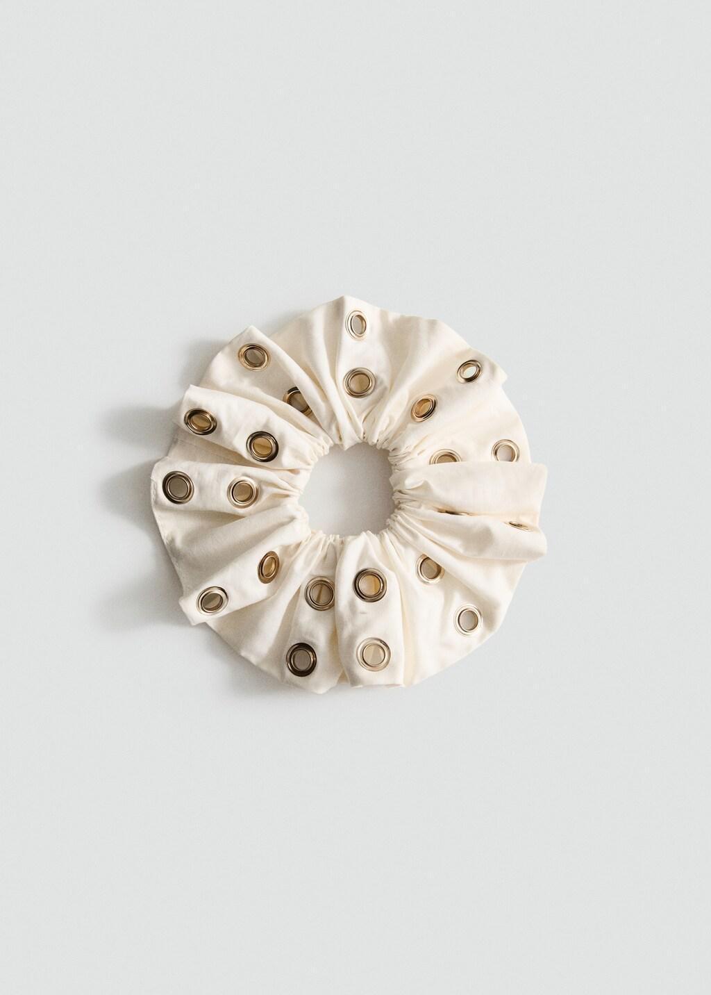 Beige Studded Scrunchie, Light Beige, large image number 2