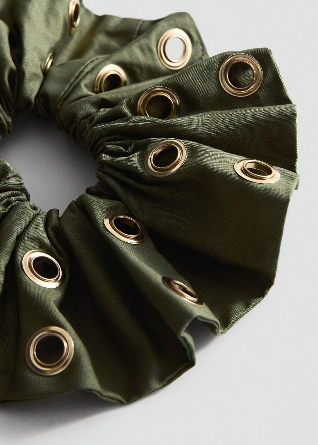 Khaki Studded Scrunchie, Beige - Khaki, large image number 0